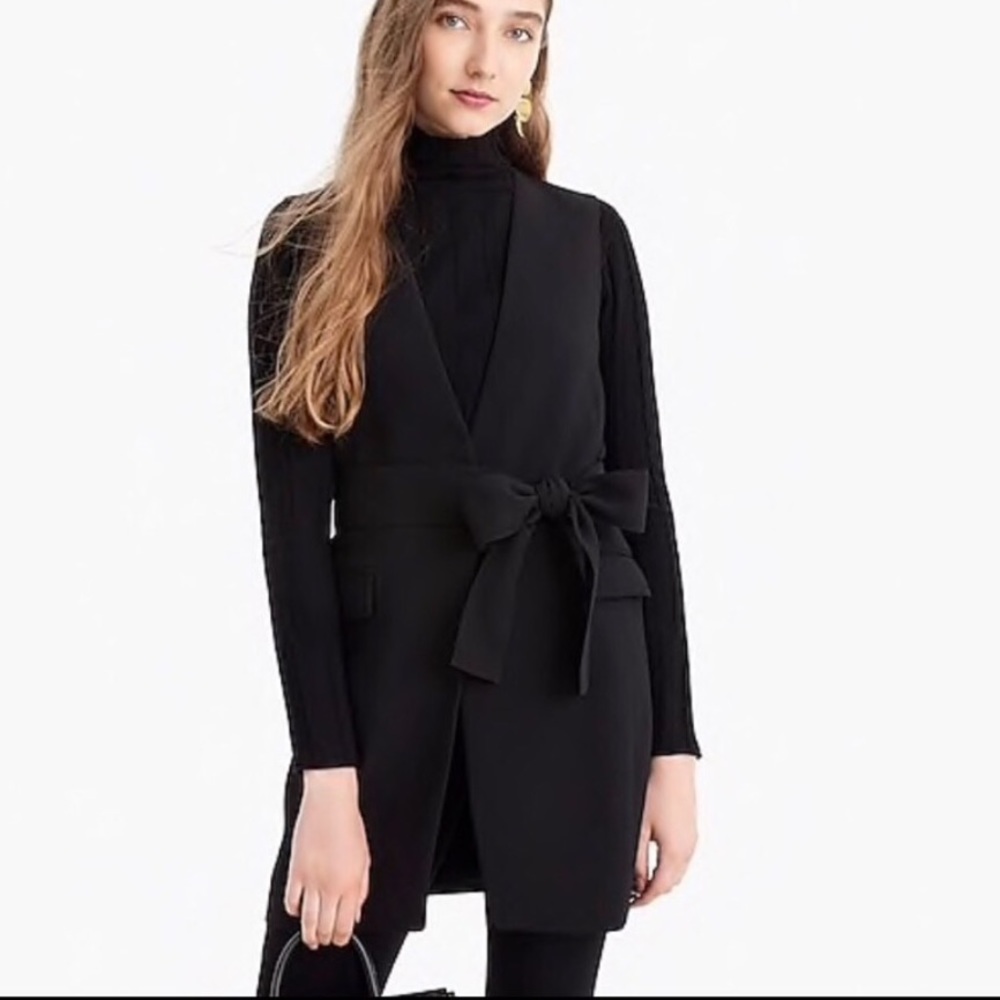 J Crew 365 Sleeveless Tie Black Crepe Jacket